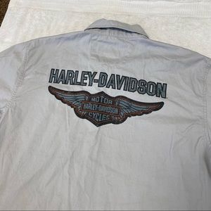 Harley Davidson Button Up Work Shirt Gray Mens Size L